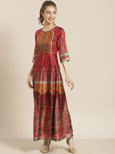 Maroon Dull Satin Printed Anarkali Dress